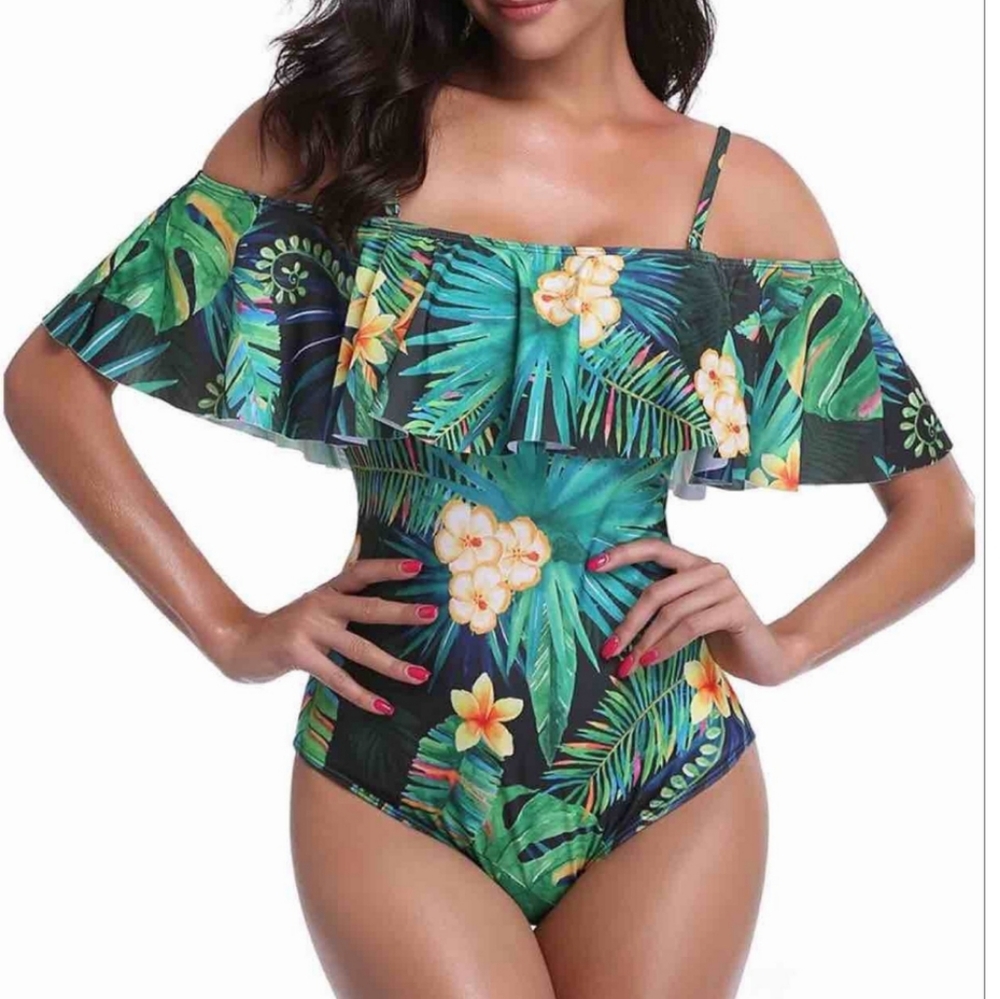 Green and Blue One Piece Swimsuit